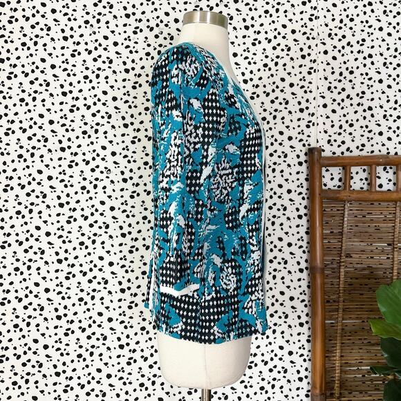 NEW Ming Wang | Blue Knit Black White 3/4 Sleeve Cardigan Work Jacket XS NWT - Picture 4 of 9